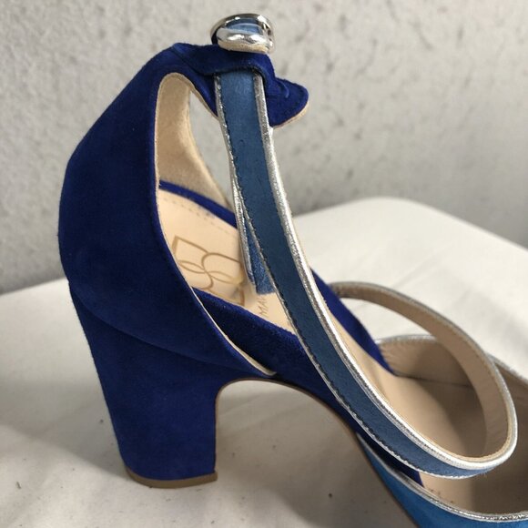 Mavette Shoes Womens 7.5 Blue Suede Nala D'orsay Pump Round Toe  Silver Piping - Picture 13 of 16